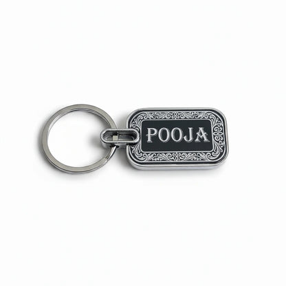 Designer Laser Engraved Metal Name Keychain( 2 Side )