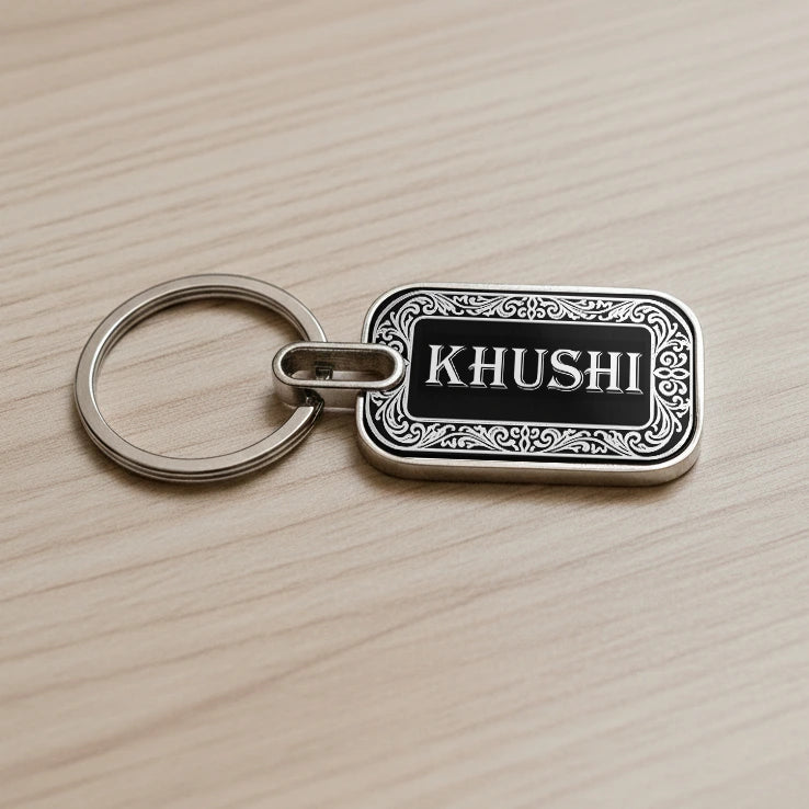 Designer Laser Engraved Metal Name Keychain( 2 Side )