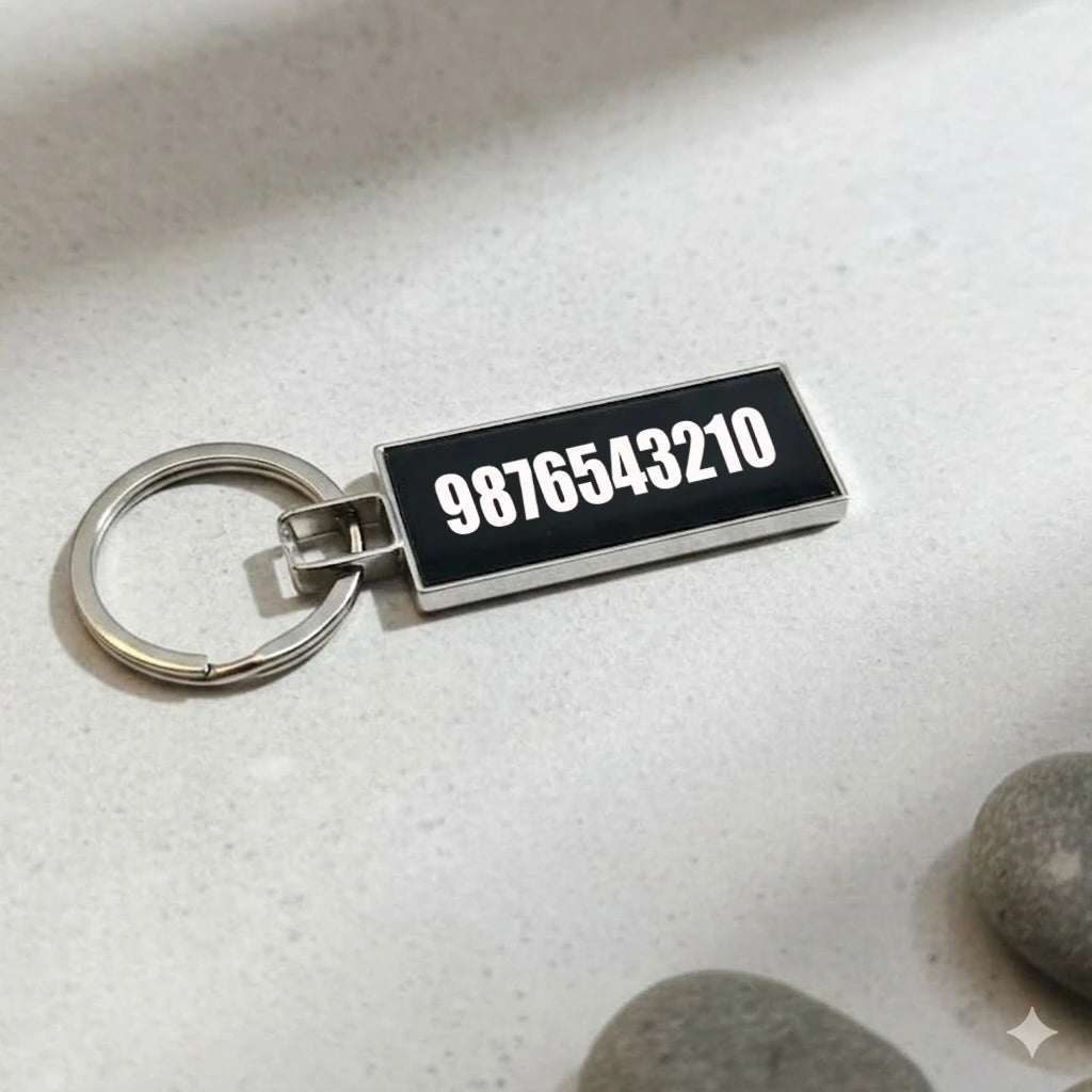 Rectangular Shape Laser Engraved Metal Name Keychain( 2 Side )