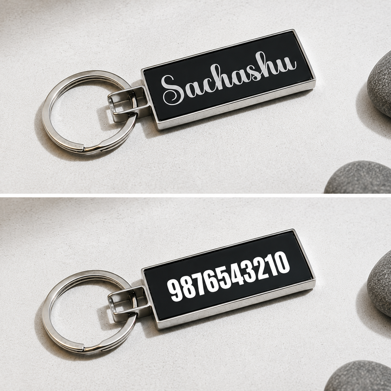 Rectangular Shape Laser Engraved Metal Name Keychain( 2 Side )