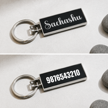 Rectangular Shape Laser Engraved Metal Name Keychain( 2 Side )