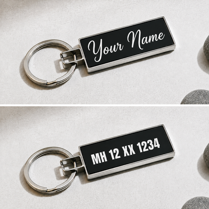 Rectangular Shape Laser Engraved Metal Name Keychain( 2 Side )