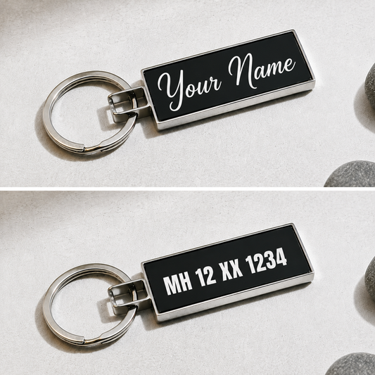 Rectangular Shape Laser Engraved Metal Name Keychain( 2 Side )
