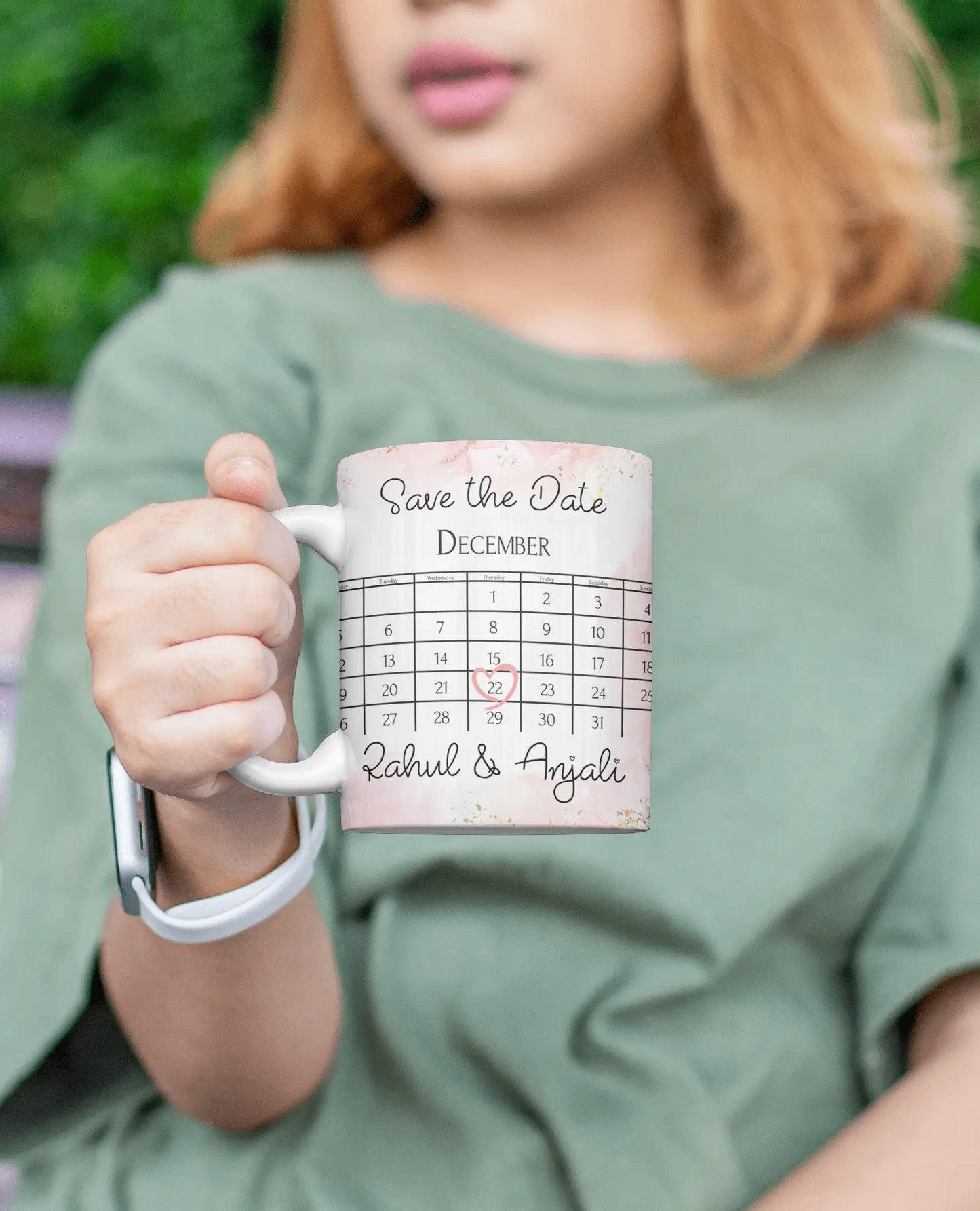 Coffee mug as wedding gift with Photo & Calender